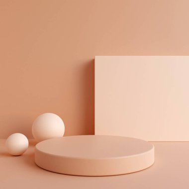 Minimalist basit silindir podyum veya ürün sunumu için pastel renk arkaplanlı kaidesel ekran. 3d oluşturma