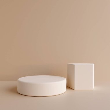 Minimalist basit silindir podyum veya ürün sunumu için pastel renk arkaplanlı kaidesel ekran. 3d oluşturma