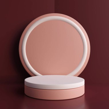 Minimalist basit silindir podyum veya ürün sunumu için pastel renk arkaplanlı kaidesel ekran. 3d oluşturma