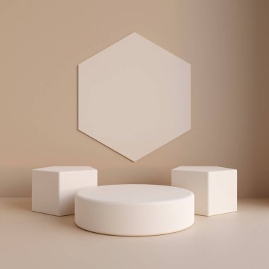 Minimalist basit silindir podyum veya ürün sunumu için pastel renk arkaplanlı kaidesel ekran. 3d oluşturma