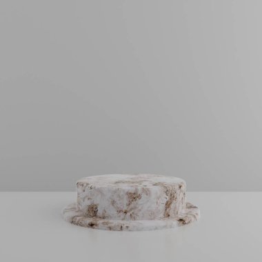 Minimalist basit mermer mermer silindir podyum veya ürün sunumu için beyaz renkli arkaplanı olan kaidesel ekran. 3d oluşturma