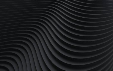 Siyah kağıt soyut arkaplan kesiyor. İş sunumları için minimalist modern tasarım. Dalgalı katmanlı soyut kağıt posteri. 3d oluşturma.