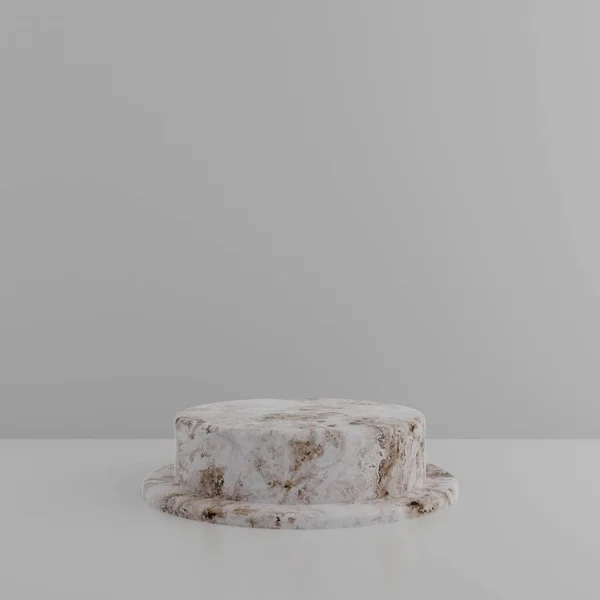 Minimalist basit mermer mermer silindir podyum veya ürün sunumu için beyaz renkli arkaplanı olan kaidesel ekran. 3d oluşturma