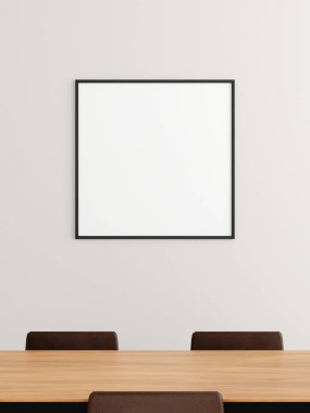 Minimalist kare siyah poster ya da ofis toplantı odasındaki duvarda fotoğraf çerçevesi modeli. 3d oluşturma.