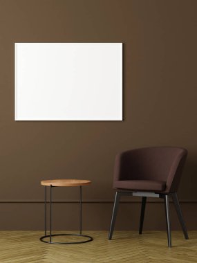 Modern ve minimalist yatay beyaz poster ya da oturma odasındaki duvardaki fotoğraf çerçevesi modeli. 3d oluşturma.