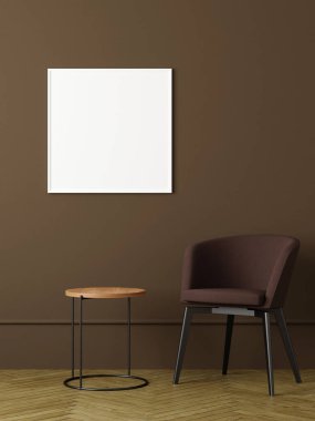 Modern ve minimalist kare kare beyaz poster ya da oturma odasındaki duvardaki fotoğraf çerçevesi modeli. 3d oluşturma.