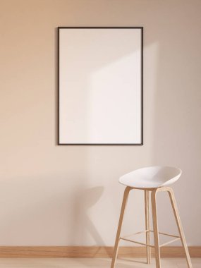 Modern ve minimalist dikey siyah poster ya da oturma odasındaki duvardaki fotoğraf çerçevesi modeli. 3d oluşturma.