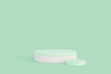 Minimalist white cylinder podium pedestal product display on green pastel background 3d rendering