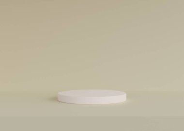Minimalist white cylinder podium pedestal product display on green pastel background 3d rendering