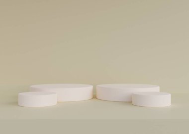 Minimalist white cylinder podium pedestal product display on green pastel background 3d rendering