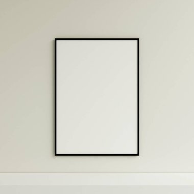 Temiz ve minimalist ön manzara dikey siyah fotoğraf veya duvarda asılı poster çerçeve modeli. 3d oluşturma.