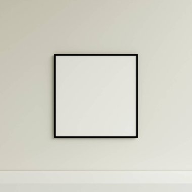 Temiz ve minimalist ön manzara kare siyah fotoğraf veya duvarda asılı poster çerçeve modeli. 3d oluşturma.