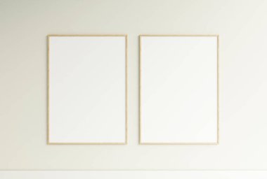 Temiz ve minimalist ön manzara dikey ahşap fotoğraf ya da duvarda asılı poster çerçeve modeli. 3d oluşturma.