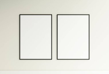 Temiz ve minimalist ön manzara dikey siyah fotoğraf veya duvarda asılı poster çerçeve modeli. 3d oluşturma.