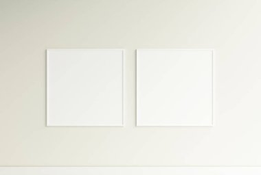 Temiz ve minimalist ön manzara kare beyaz fotoğraf veya duvarda asılı poster çerçeve modeli. 3d oluşturma.