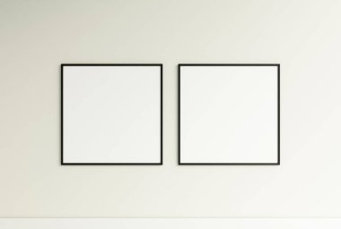 Temiz ve minimalist ön manzara kare siyah fotoğraf veya duvarda asılı poster çerçeve modeli. 3d oluşturma.