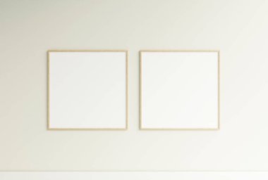 Temiz ve minimalist ön manzara kare ahşap fotoğraf ya da duvarda asılı poster çerçeve modeli. 3d oluşturma.