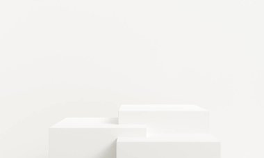 Minimalist beyaz 3d podyum sahnesi. soyut beyaz geometri şekil arkaplanı. Ürün sunumu için minimum kozmetik arka plan. 3d oluşturma.