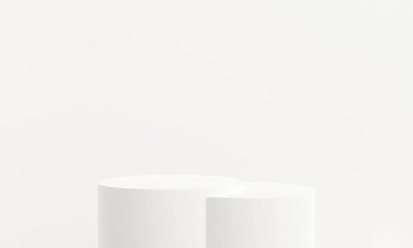 Minimalist beyaz 3d podyum sahnesi. soyut beyaz geometri şekil arkaplanı. Ürün sunumu için minimum kozmetik arka plan. 3d oluşturma.