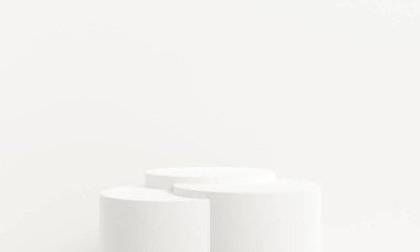 Minimalist beyaz 3d podyum sahnesi. soyut beyaz geometri şekil arkaplanı. Ürün sunumu için minimum kozmetik arka plan. 3d oluşturma.