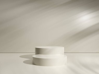 Doğal gölge, pastel, bej arkaplan üzerine yayalar. Güzellik kozmetik ürünleri tanıtımı. Ürün sunumu için kozmetik arka plan. 3d oluşturma.