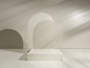 Doğal gölge, pastel, bej arkaplan üzerine yayalar. Güzellik kozmetik ürünleri tanıtımı. Ürün sunumu için kozmetik arka plan. 3d oluşturma.