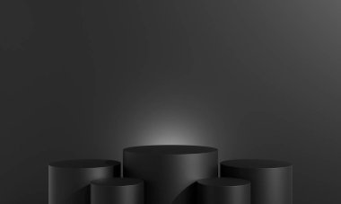 Siyah taş podyum asgari kaidede duruyor. boş ürün görüntüleme platformu veya kozmetik sunum vitrini. 3d oluşturma.