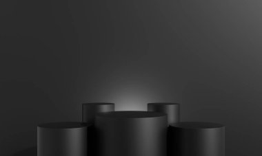 Siyah taş podyum asgari kaidede duruyor. boş ürün görüntüleme platformu veya kozmetik sunum vitrini. 3d oluşturma.