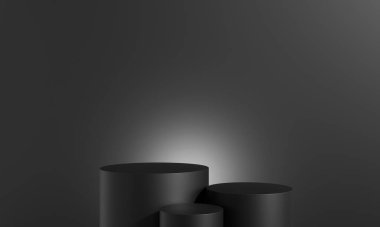 Siyah taş podyum asgari kaidede duruyor. boş ürün görüntüleme platformu veya kozmetik sunum vitrini. 3d oluşturma.