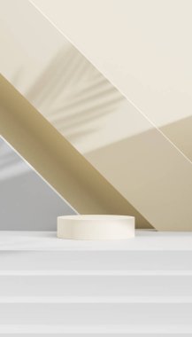 Üç boyutlu podyum geometrisi. Soyut pastel geometrik şekil boşluğu platformu. Kozmetik sunumu için boş vitrin temel ürün görüntüsü. En düşük bileşim