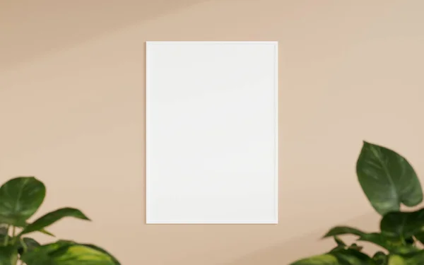Clean Minimalist Front View Vertical White Photo Poster Frame Mockup — Stockfoto
