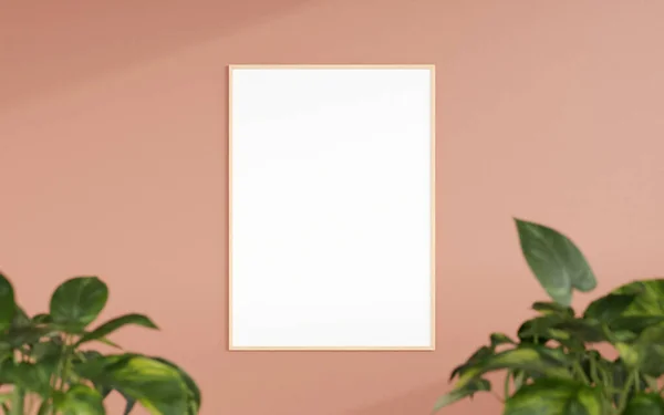 Clean Minimalist Front View Vertical Wooden Photo Poster Frame Mockup — 图库照片