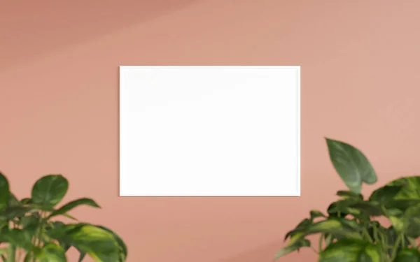 Clean Minimalist Front View Horizontal White Photo Poster Frame Mockup — Stock Photo, Image