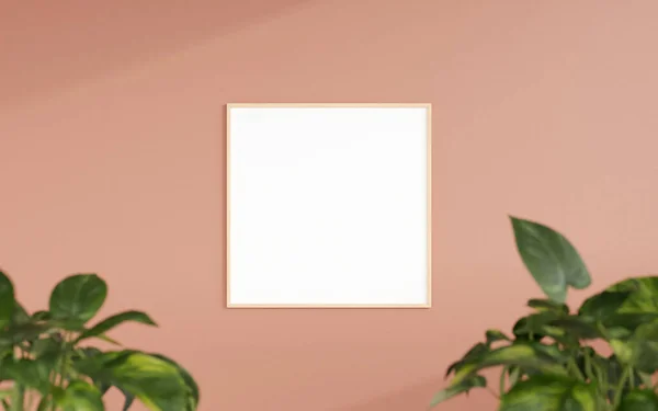 Clean Minimalist Front View Square Wooden Photo Poster Frame Mockup — 스톡 사진