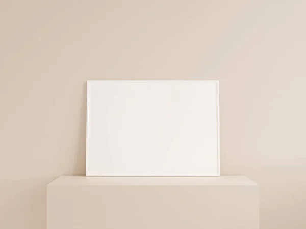 Saubere Frontansicht Horizontal Weiße Foto Oder Posterrahmen Attrappe Lehnt Der — Stockfoto