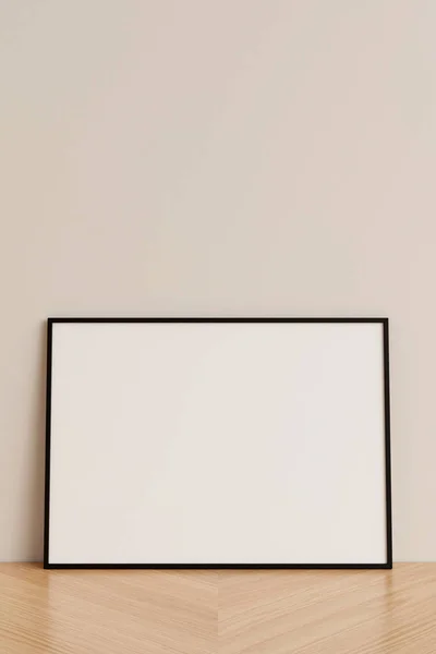 Vista Frontal Limpa Minimalista Horizontal Foto Preta Quadro Cartaz Mockup — Fotografia de Stock