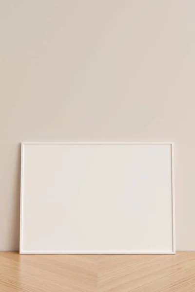 Vista Frontale Pulita Minimalista Orizzontale Bianco Foto Poster Telaio Mockup — Foto Stock