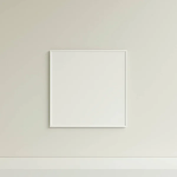 Temiz ve minimalist ön manzara kare beyaz fotoğraf veya duvarda asılı poster çerçeve modeli. 3d oluşturma.