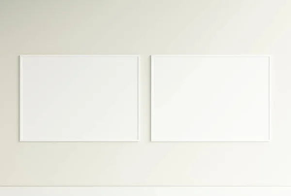 Vista Frontal Limpa Minimalista Horizontal Foto Branca Quadro Cartaz Mockup — Fotografia de Stock
