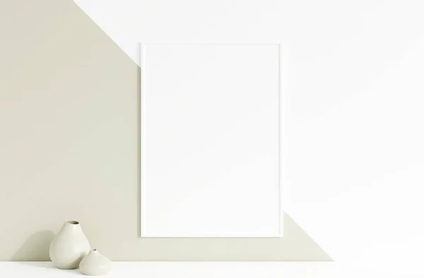 Vista Frontal Limpa Minimalista Foto Branca Vertical Maquete Quadro Cartaz — Fotografia de Stock