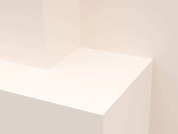 ホワイトプロダクトディスプレイの表彰台は背景に立つ 幾何学的表示 コンセプトディスプレイシーンステージプラットフォームショーケース バナー 化粧品 3Dレンダリング — ストック写真