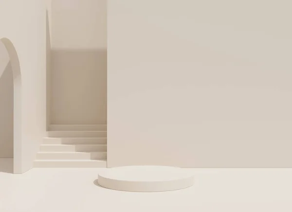 İç mekan çok az. Modern geometrik tarzda 3D çizim. Ürün sunumu için pankartlar için Pastel renk arkaplanı.