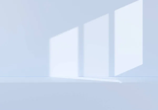 Вид Спереди Пустырь Прилавок Фоне Синей Стены Естественным Освещением Окна — стоковое фото