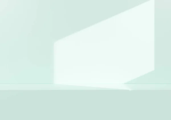 Вид Спереди Пустырь Прилавок Фоне Зеленой Стены Естественным Освещением Окна — стоковое фото