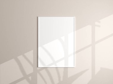 Photo frame mockup hanging on beige wall. Minimalist background. Blank picture frame mockup in living room. Poster mockup. Clean, modern, minimal frame. 3d rendering. clipart