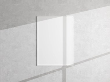 Beyaz duvarda asgari poster çerçeve modeli asılı. Boş çerçeve modeli. Temiz, modern, minimal çerçeve. 3d oluşturma.