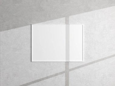 Beyaz duvarda asgari poster çerçeve modeli asılı. Boş çerçeve modeli. Temiz, modern, minimal çerçeve. 3d oluşturma.