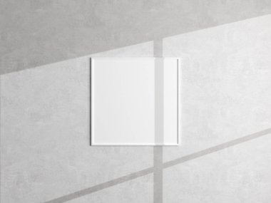 Beyaz duvarda asgari poster çerçeve modeli asılı. Boş çerçeve modeli. Temiz, modern, minimal çerçeve. 3d oluşturma.