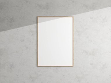 Beyaz duvarda asgari poster çerçeve modeli asılı. Boş çerçeve modeli. Temiz, modern, minimal çerçeve. 3d oluşturma.