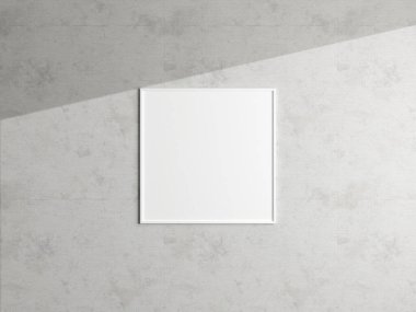 Beyaz duvarda asgari poster çerçeve modeli asılı. Boş çerçeve modeli. Temiz, modern, minimal çerçeve. 3d oluşturma.